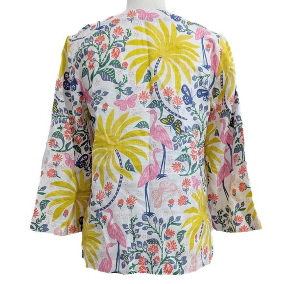 Boden Laurie Linen Top in Tropical Charm Cranes Birds Flowers Floral Butterflies - Picture 3 of 10